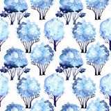 Aquarell-Bäume im Blauweiß-Muster