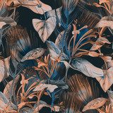 Botanisches Muster in Orange und Blau