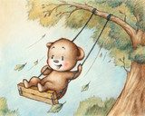 Fröhlicher Teddybär auf Schaukel