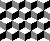 Geometrisches 3D-Würfelmuster in Schwarz-Weiß