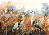 Herbstliche Reiher im harmonischen Farbenspiel
