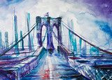 Impressionistische Stadtbrücke in Blau und Violett