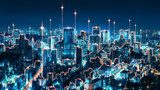 Leuchtende Metropole mit futuristischer Skyline