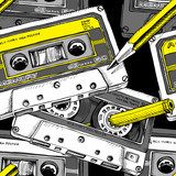 Retro Audiokassetten im Comicstil