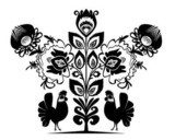Symmetrisches Schwarz-Weiß-Folk-Motiv