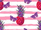 Tropisches Muster mit Ananas und Schmetterlingen