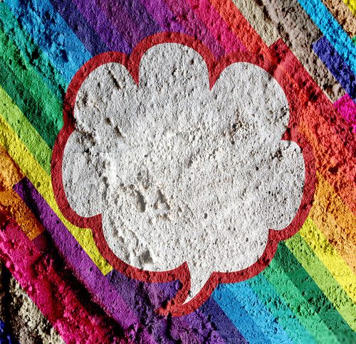 Bunte Graffiti-Sprechblase in Regenbogenfarben
