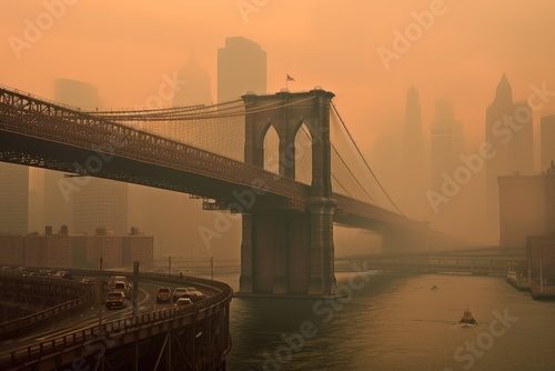 Dunstige Abendstimmung über der Brooklyn Bridge