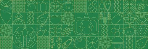 Grüne Grafik mit Gemüse- und Fruchtdesign