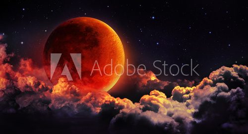 Kosmische Szene mit rotem Mond