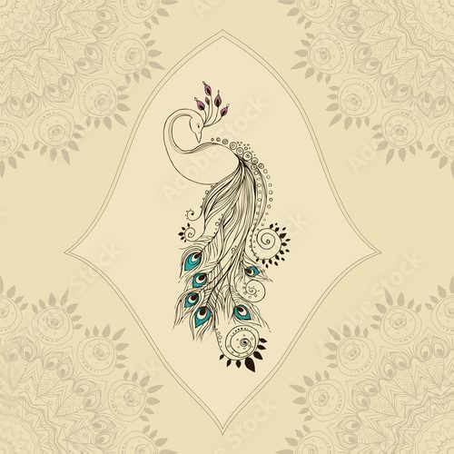 Majestätischer Pfau im Vintage-Mandala