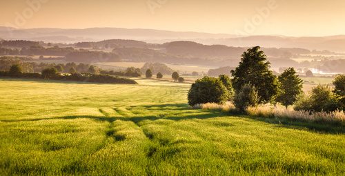 Sanfte Morgenstimmung über weitläufigen Hügeln