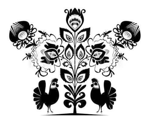 Symmetrisches Schwarz-Weiß-Folk-Motiv