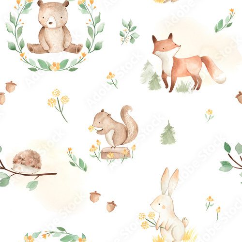 Verspieltes Waldtierensemble in Aquarell