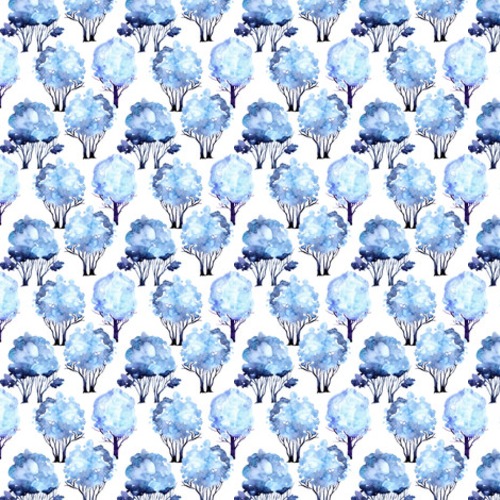 Aquarell-Bäume im Blauweiß-Muster