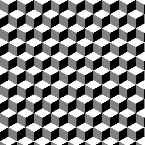 Geometrisches 3D-Würfelmuster in Schwarz-Weiß