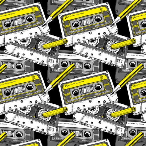 Retro Audiokassetten im Comicstil