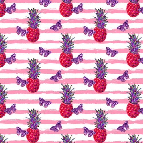 Tropisches Muster mit Ananas und Schmetterlingen