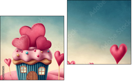 Fantasy cup cake house - Zweiteiliges Leinwandbild, Diptychon