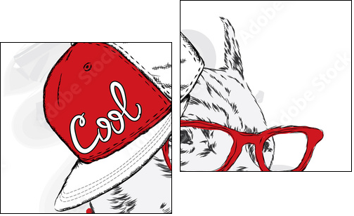 Pitbull in cap and headphones. Dog vector. Cool dog. - Zweiteiliges Leinwandbild, Diptychon
