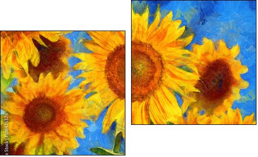 Sunflowers.Van Gogh style imitation. Digital painting. - Zweiteiliges Leinwandbild, Diptychon