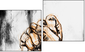 fist drawing, pencil sketch on paper, Color effect. - Zweiteiliges Leinwandbild, Diptychon