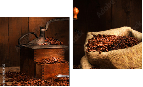 Antique coffee grinder with beans - Zweiteiliges Leinwandbild, Diptychon