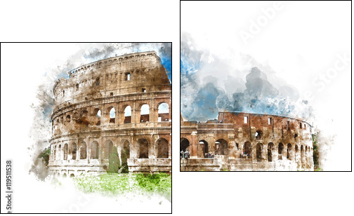 Watercolor painting of the Colosseum, Rome - Zweiteiliges Leinwandbild, Diptychon