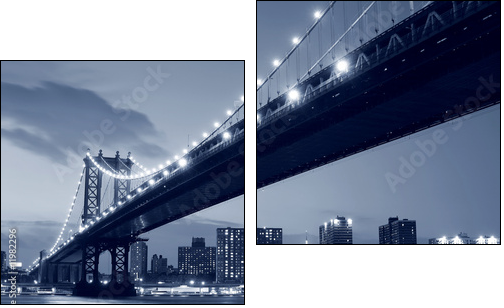 Manhattan Bridge and Manhattan skyline At Night - Zweiteiliges Leinwandbild, Diptychon