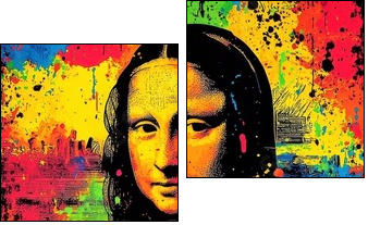 The Mona Lisa transformed with bold, colorful brush strokes. - Zweiteiliges Leinwandbild, Diptychon