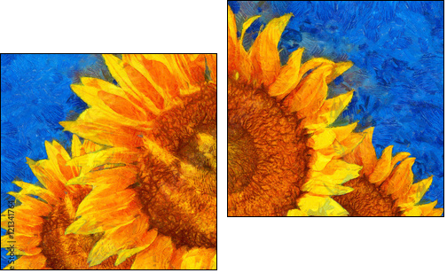 Sunflowers.Van Gogh style imitation. Digital imitation of post impressionism oil painting. - Zweiteiliges Leinwandbild, Diptychon