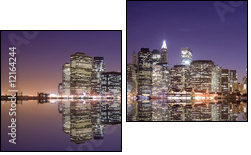 New York skyline and reflection at night - Zweiteiliges Leinwandbild, Diptychon