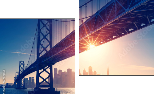 San Francisco skyline retro view. America spirit - California theme. USA background. - Zweiteiliges Leinwandbild, Diptychon