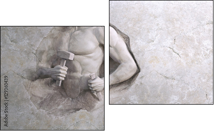 epic background of athletic man cuts his sports body of marble stone - Zweiteiliges Leinwandbild, Diptychon