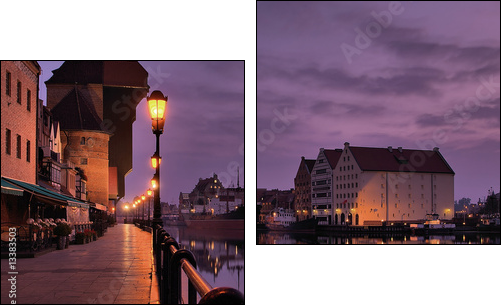 Riverside of GdaÅsk at dawn. - Zweiteiliges Leinwandbild, Diptychon