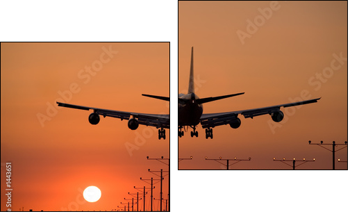 sunset jet landing 3 - Zweiteiliges Leinwandbild, Diptychon