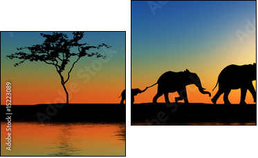 Family of elephants. - Zweiteiliges Leinwandbild, Diptychon