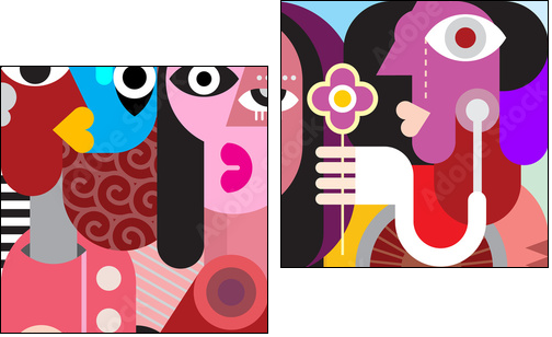 The Man Gives One Flower To A  Beautiful Woman - Zweiteiliges Leinwandbild, Diptychon