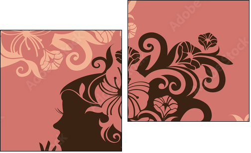 Beautiful woman silhouette with a flowers - Zweiteiliges Leinwandbild, Diptychon