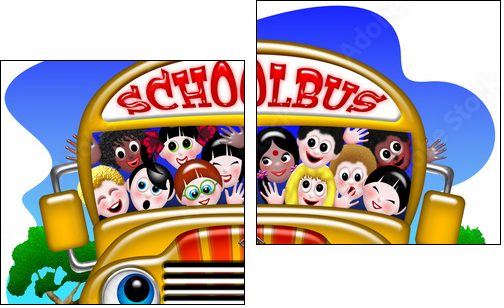 Scuola Bus-School Bus-Autobus Ã©cole - 3 - Zweiteiliges Leinwandbild, Diptychon