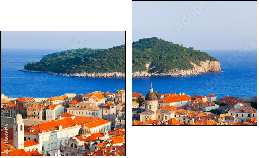 Town Dubrovnik and island in Croatia - Zweiteiliges Leinwandbild, Diptychon