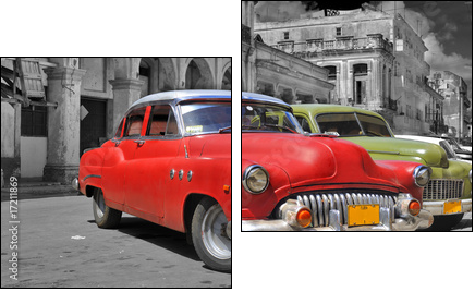 Colorful Havana cars panorama - Zweiteiliges Leinwandbild, Diptychon