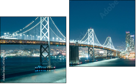 Oakland Bay Bridge and the city light at night. - Zweiteiliges Leinwandbild, Diptychon