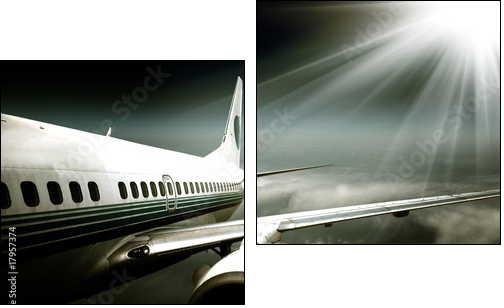 the airplane with the blue sky background. - Zweiteiliges Leinwandbild, Diptychon