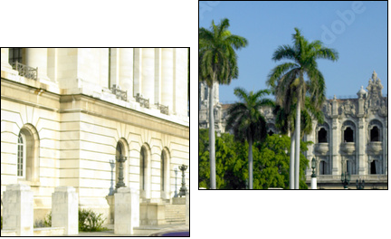 old car in front of Capitol Building, Old Havana, Cuba - Zweiteiliges Leinwandbild, Diptychon