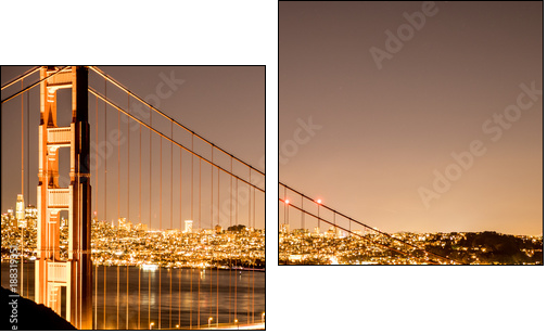 Golden gate bridge at night. Long shutter speed. San Francisco - Zweiteiliges Leinwandbild, Diptychon