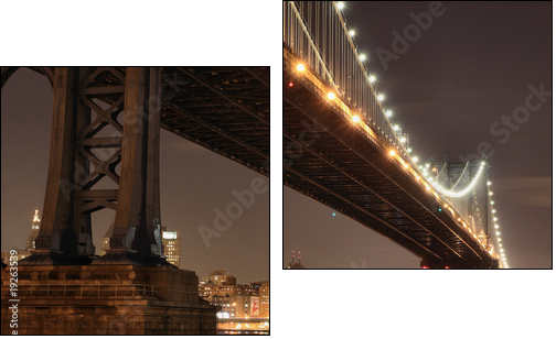 New York City Skyline and Manhattan Bridge At Night - Zweiteiliges Leinwandbild, Diptychon