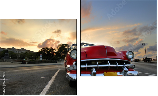Red car in Havana sunset - Zweiteiliges Leinwandbild, Diptychon