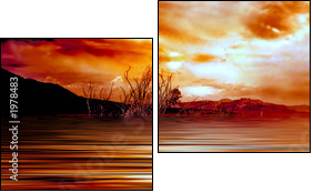 sunrise mono lake - Zweiteiliges Leinwandbild, Diptychon