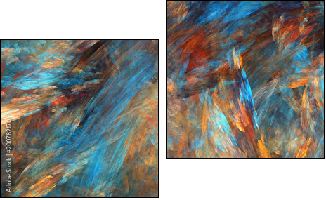 Abstract painted texture. Chaotic blue, orange and red strokes. Fractal background. Fantasy digital art. 3D rendering. - Zweiteiliges Leinwandbild, Diptychon